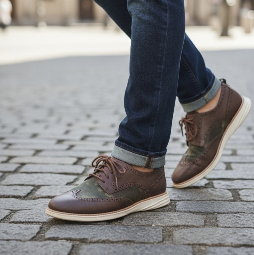 Cole Haan Men's Leather Men’s Casual Brogue Sneakers  Brown & Camouflage